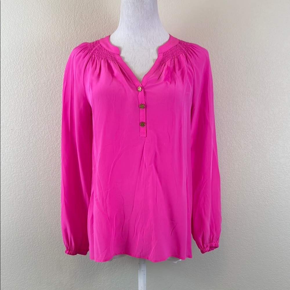 Lilly Pulitzer 100% Silk Pink Long Sleeve Buttoned Blouse Size XS - Picture 1 of 8